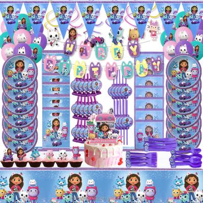 China Festival Decoration Gaby Dollhouse Birthday Party Decoration Party Supplies 175pcs Set Banner Cake Layout Balloon Tableware Knife Fork Spoon for sale