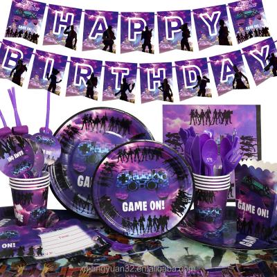 China Promotional Fortress Night Fortress Birthday Party Supplies Store Purple Decorative Paper Napkin Paper Cup Party Supplies for sale