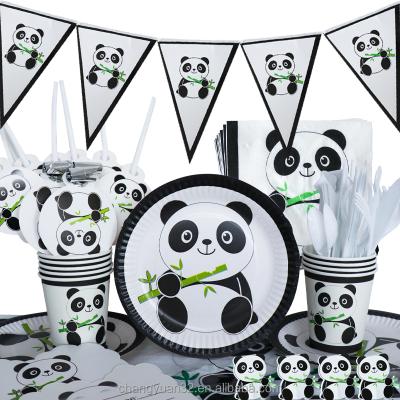 China Festival Decoration Panda Tableware Birthday Party Decoration Party Supplies Store Paper Cup Paper Napkin Party Disposable Tableware for sale