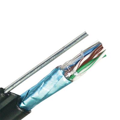 China Networking outdoor cat5 cat5e because utp 4p 24awg solid lan cable with steel messenger data line for sale