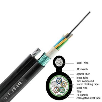 China FTTX 24 core 48 core fibra aerial self supporting duct or optica GYTC8S 24 figure aerial outdoor single mode 8 fiber optic cable for sale