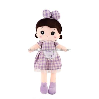 China Free Sample Cute Plush Lovely Gift Stuffed Rag Doll with Plaid Skirt Soft Stuffed Rag Doll for Infant Comfort Plush Rag Doll for Toddler for sale