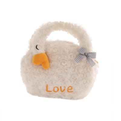 China Pretty Cute White Fluffy Goose Free Sample Gift Stuffed Goose Plush Handbag Stuffed Shoulder Bag for sale