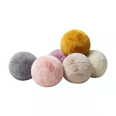 China Pretty Gift Free Sample Colorful Rabbit Fur Ball Pillow Super Soft Round Shaped Plush Stuffed Pillow for sale