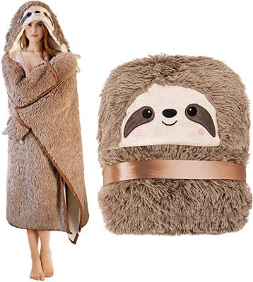 China Ultra Soft Cute Plush Hooded Sloth Blanket Warm Flannel Sloth Hoodie Coat Blanket for sale