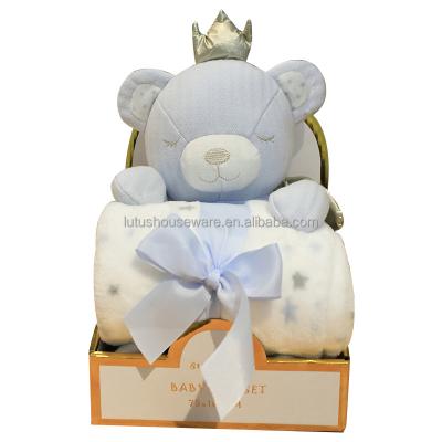 China Lovely Gift New Arrival Baby Quilt Crown Teddy Bear Plush Toys With Blanket Soft Customized Teddy Bear Toys For Soothe Kids Bedtime for sale