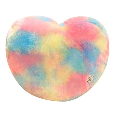 China Pretty Gift Rainbow Round Square Shaped Led Soft Plaid Rabbit Fur Light Up Plush Stuffed Pillow for sale