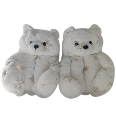 China Hot Fashion Trend Christmas Teddy Bear Slippers Winter Christmas Snowflake Sequin Teddy Bear Slipper For Women Kids for sale