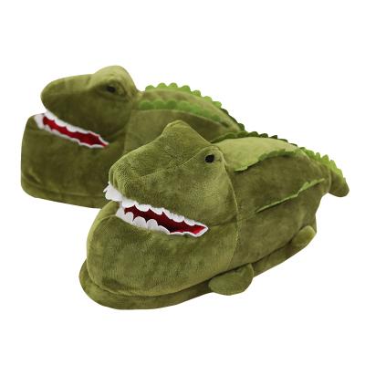 China Fashion Trend Green Crocodile Shaped Indoor Slippers Winter Plush Shoes Plush Crocodile Warm Anti-skid Slipper for sale