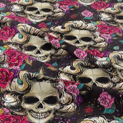 China New Anti Pill Fashion Halloween Old Lady White Haired 3d Skulls Prints Cotton Poplin Fabric for sale