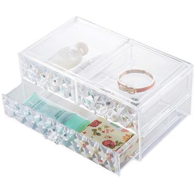 China Viable New Design Portable Clear Acrylic Makeup Organizer With 3 Drawers for sale