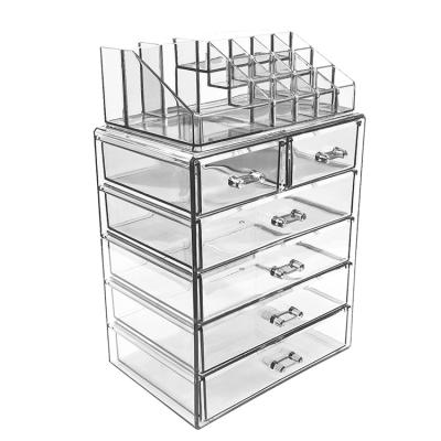 China Qiaofeng Viable Wholesale Transparent Acrylic Clear 6 Drawer Cube Makeup Organizer for sale