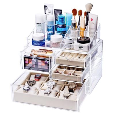 China New PS+VELVET Makeup Organizer Acrylic Cosmetic With Drawers Jewelry Organizer for sale