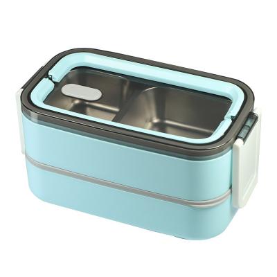 China Food Preparing Meal Lunch Microwave Safe Bento Box For School Kids Office Worker Lunch Container Double Layer Stainless Steel Lunch Box for sale