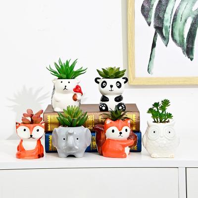 China Cute & Creative Design Cute Mini Small Owl Fox Animal Set Succulent Planter Ceramic Flower pot Plant Pots for sale