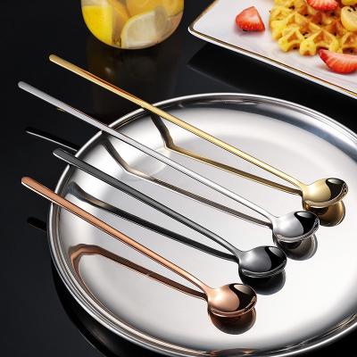 China Sustainable Long Handle Coffee Spoon Set Small Korean Metal Dessert Spoons Gift Silver Brass Stainless Steel Flatware Gold Tea Spoon for sale