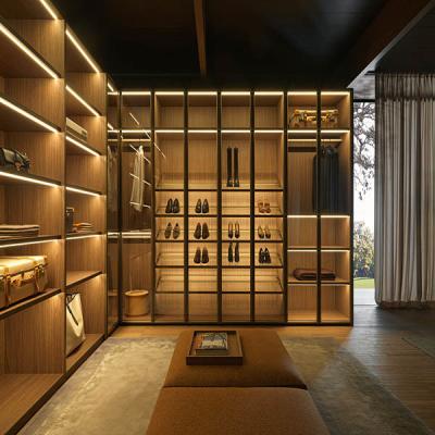 China Custom Luxury Modern Design Garderobe mit Glas Tür amerikanischer High-End Design Schlafzimmer Schrank Möbel mit LED-Licht zu verkaufen