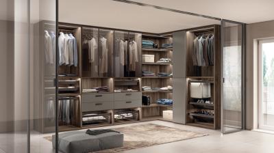 China Geïnstalleerde walk-in kast met schoenrek Custom Glass Door Closet Te koop