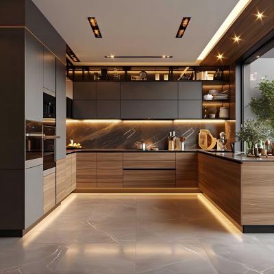 China Modern Style L Shaped Designs Kitchen Cabinets Custom Melamine Stainless Steel Unit Wooden Cabinets Kitchen With Sink for sale