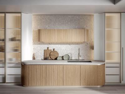 China Free Design Modern Kitchen Cabinet With Glass Door Natural Oak Wood Matt Lacquer Kitchen Cabinet for sale