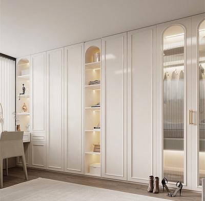 China Modern Luxury French  White Clothes Wardrobes With Dressing Table Custom Bedroom Wooden Wardrobes With Mirror for sale