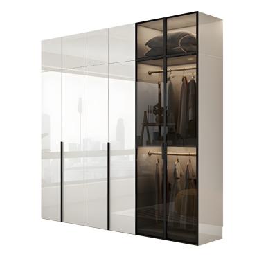 China 2024 Simple Modern Glass Wardrobe High End Customized Design Bedroom Cabinet Clothes Wardrobe Closet for sale