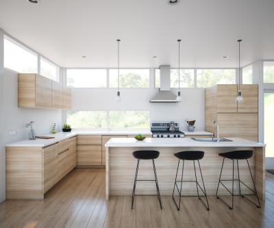 Chine Armoire de cuisine à grains de bois sans poignée de design moderne pour propriétaire et constructeur à vendre