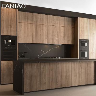 China Engineered Wood Small Kitchen Cabinet Natural Wood Grain Modern Kitchen Cabinet for sale