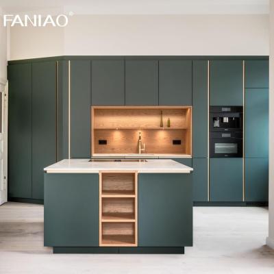 China Modern Hot Selling Style Green Melamine Custom Size Kitchen Set Kitchen Cabinets With Sink for sale