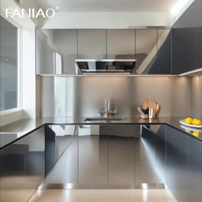 China Fabrieksprijs Moderne stijl Design Aluminium Keuken Luxe Eiland Compleet Roestvrij staal Keukenkast Te koop