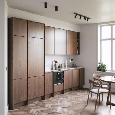 China Modern Apartment Frame-line Door Panel Wooden Veneer Matt Lacquer Kitchen Cabinets for sale