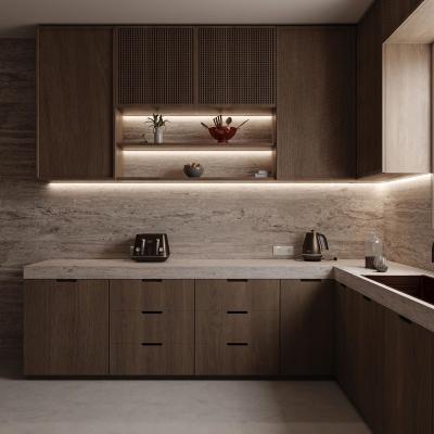 China Minimalism Style Wood Veneer Wooden Kitchen Cabinet Modular Kitchen for sale