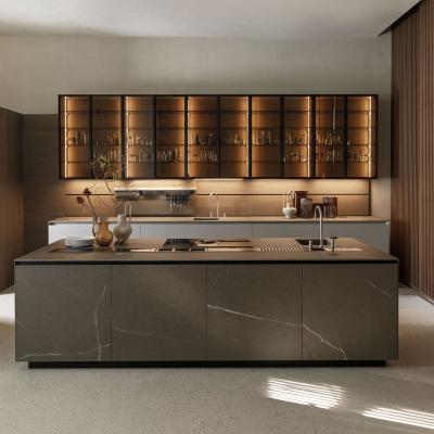 Cina Luxury Quartz Countertops Kitchen Cabinets Complete Contemporary Glass Door Wall Cabinets Kitchen Design in vendita