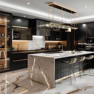 China Factory Custom Complete Modern Gloss Melamine Kitchen Cabinet Island Furniture for sale