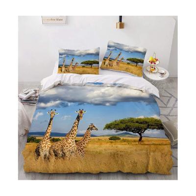 China Folded Bedding Set Printed Duvet Cover Sets Digital Printing Giraffe Pattern 3pcs Luxury Bed Linens Sublimation Sheets Bedspread for sale