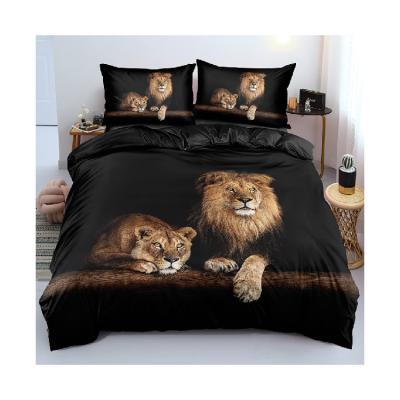 China Factory Folded 3D Lion Print Duvet Pillowcase Set Large 3 Piece Soft Bedspread for Kids and Adults for sale