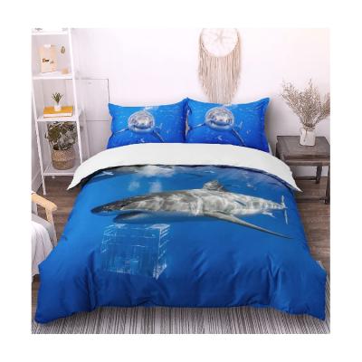 China 3D Shark Ocean Cartoon Style Folded Duvet Cover Set with Digital Printing Bedding Set with 2 Pillowcases for sale