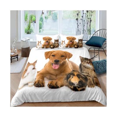 China Wholesale Fashion 1 Fold Comforter Cover And 2 Pillow Cases Bedsheet Set 3D Printing Cat And Dog Quilt Duvet Cover Set For Kid's Bedroom for sale