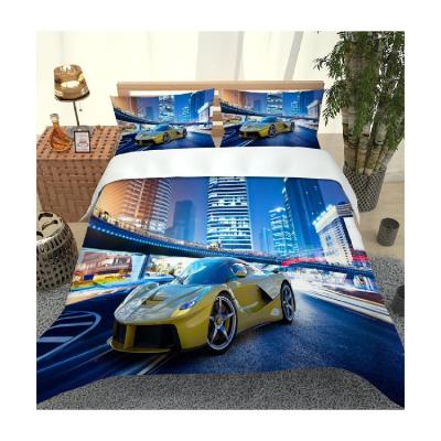 China Newest Folded Children's Bedspread Design Digital Printing Car Urban Yellow Normal Quilt Fluffy Duvet Cover Set for sale