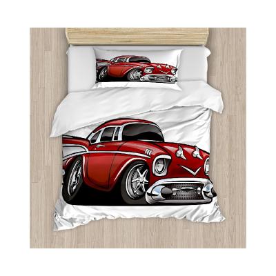 China 100% Fold Bedding Set Cotton Bed Spread Set Classic Car Printed Comforters Duvet Cover And Pillow Case 3 Piece Bedspreads Sets for sale