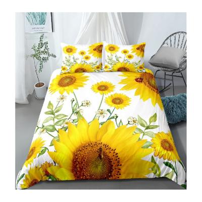 China Folded 3d print personalized yellow sunflower design bedspread kids bed comforter cover 1 quilt cover and 2 pillowcases for sale