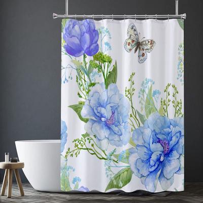 China Custom Modern Modern Western White Print Shower Curtain Polyester Fabric Flowers Bathroom Viable Shower Curtain With Hooks for sale