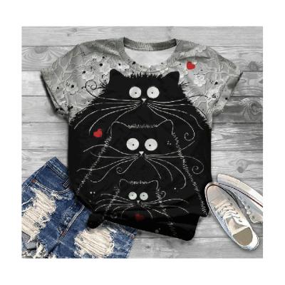 China Unique Short Sleeve O-Neck Anti-Wrinkle Design Superior Christmas Cat Pattern Print Tshirt Wholesale Skin-Friendly Custom Made XL for sale