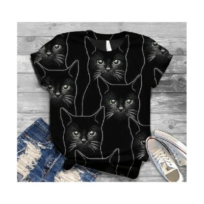 China Cheap Organic Black Cat Print Logo Printed Mens Anti-wrinkle Wholesale 100% Cotton OEM S-3XL Short Sleeve Custom Tshirts for sale