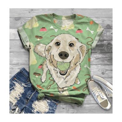 China Anti-wrinkle factory high quality 100% cotton short sleeve golden retriever couple Full-body printing T-shirt for sale