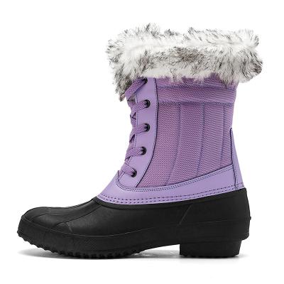 China Winter Round Waterproof Women's Fur Boots Fashion Duck Boot Warm Leather Snow Ladies Boots for sale