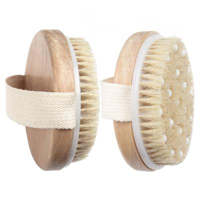 China EXFOLIATE Wooden Handle With Natural Boar Stiffened Exfoliating Bath Body Brush for sale