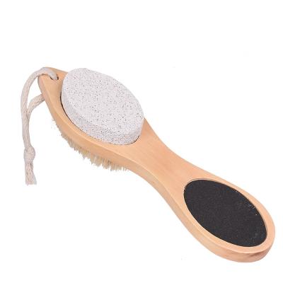 China Multifunction Pumice Stone 4 in1 Callus Remover Body and Foot Brush with Wood or Bamboo Handle for sale