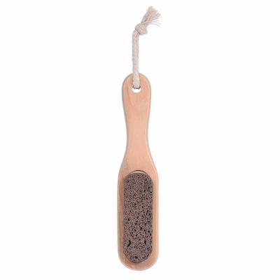 China Natural Wood Handle Callus Remover Foot Cleaning Brush Feet Sweep Exfoliate Scrub With Natural Pumice Stone for sale