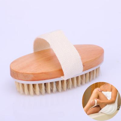 China EXFOLIATE Oval Wooden Massage Brush Spa Bath Brush With Natural Bristle And Soft PPR Beads for sale